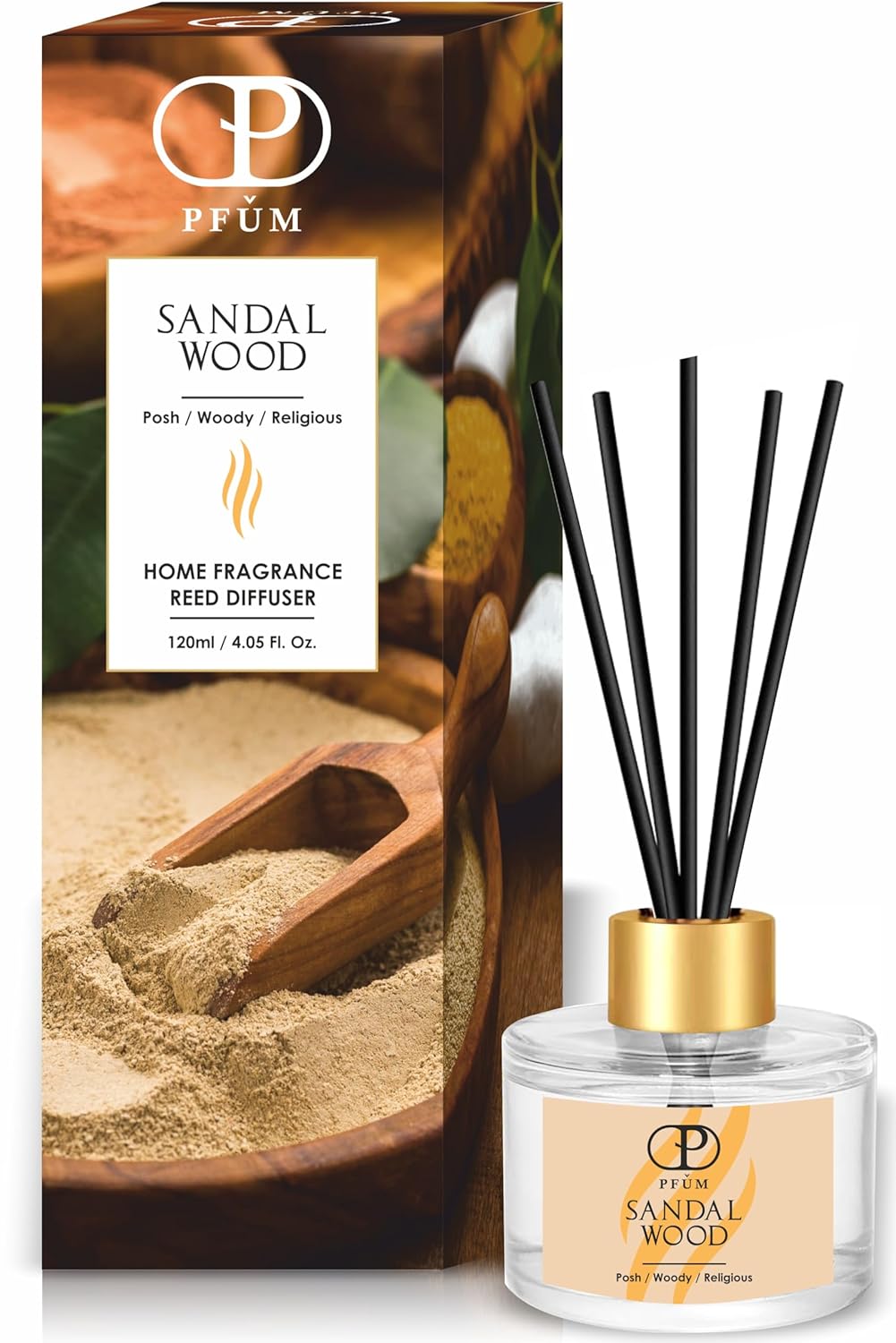 PFUM Sandalwood Reed Diffuser Set for Home Fragrance 120ml with Sticks  Luxury Fragrance Reed Diffuser for Home, Office, Spa, Restaurants