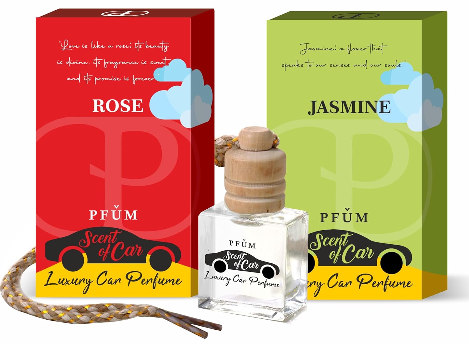 PFUM Rose & Jasmine Scent of Car Hanging Car Perfume 10ml Each / 60 Da ...