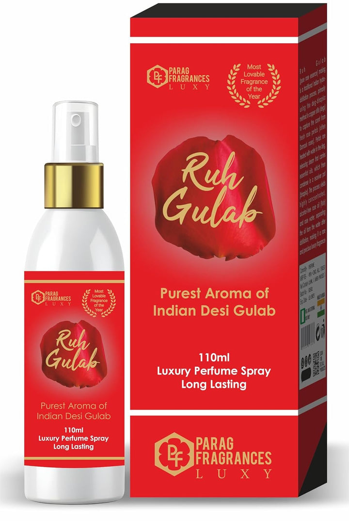 Parag Fragrances Ruh Gulab Perfume Spray 110ml / Natural Perfume Spray of Desi Gulab Attar/Long Lasting