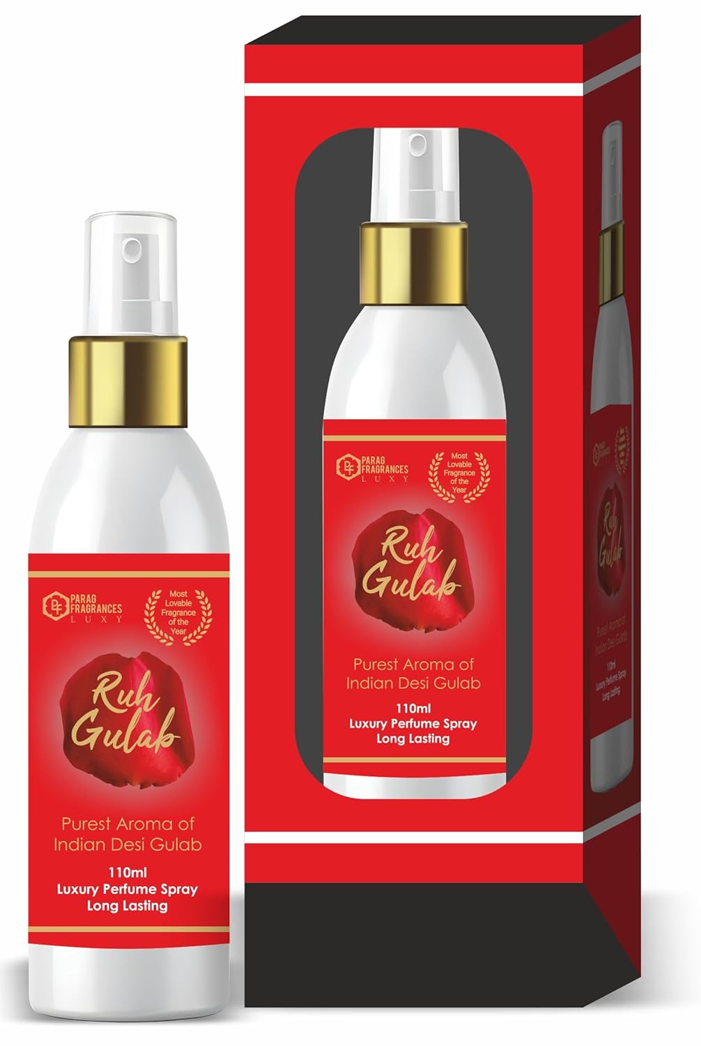 Parag Fragrances Ruh Gulab Perfume Spray 110ml / Natural Perfume Spray of Desi Gulab Attar/Long Lasting