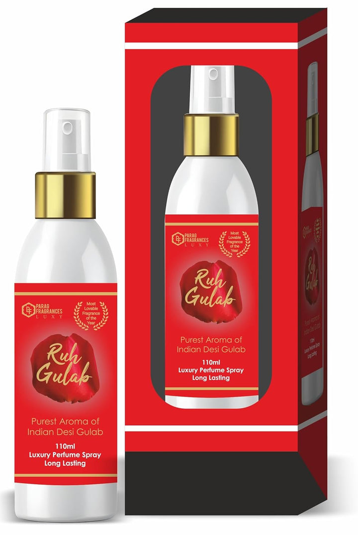 Parag Fragrances Ruh Gulab Perfume Spray 110ml / Natural Perfume Spray of Desi Gulab Attar/Long Lasting
