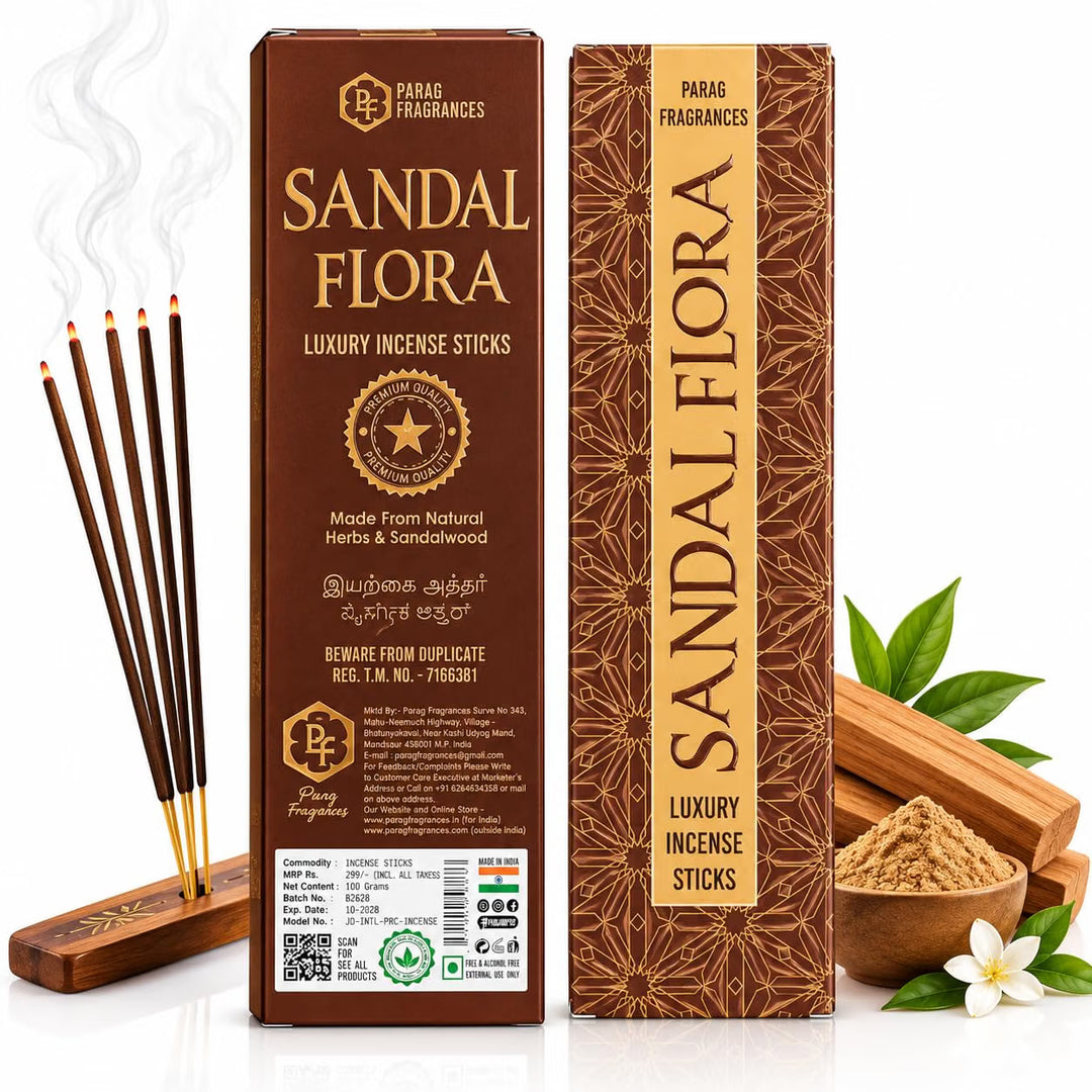 Parag Fragrances Sandal Flora Incence Sticks 100gm Pack Charcoal & Chemical Free/Long Lasting & Natural Incence Sticks Pack