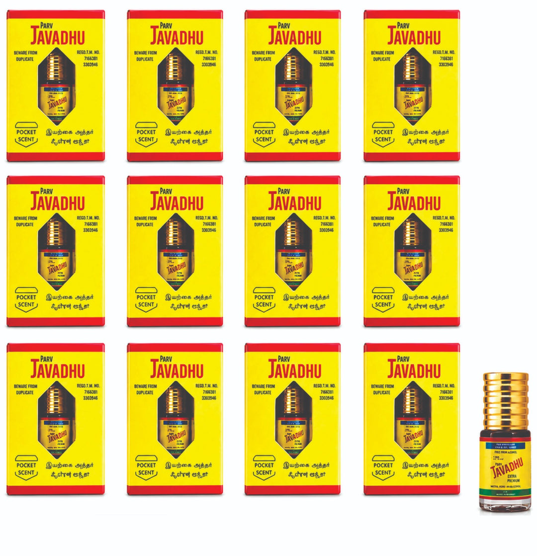 Parag Fragrances PARV Javadhu Pocket Attar Perfume 2ml (Pack of 12) | Extra Premium Natural Attar | Long Lasting Roll-On Perfume Oil | Alcohol-Free Pocket Scent | Unisex | Travel Friendly | Made in India