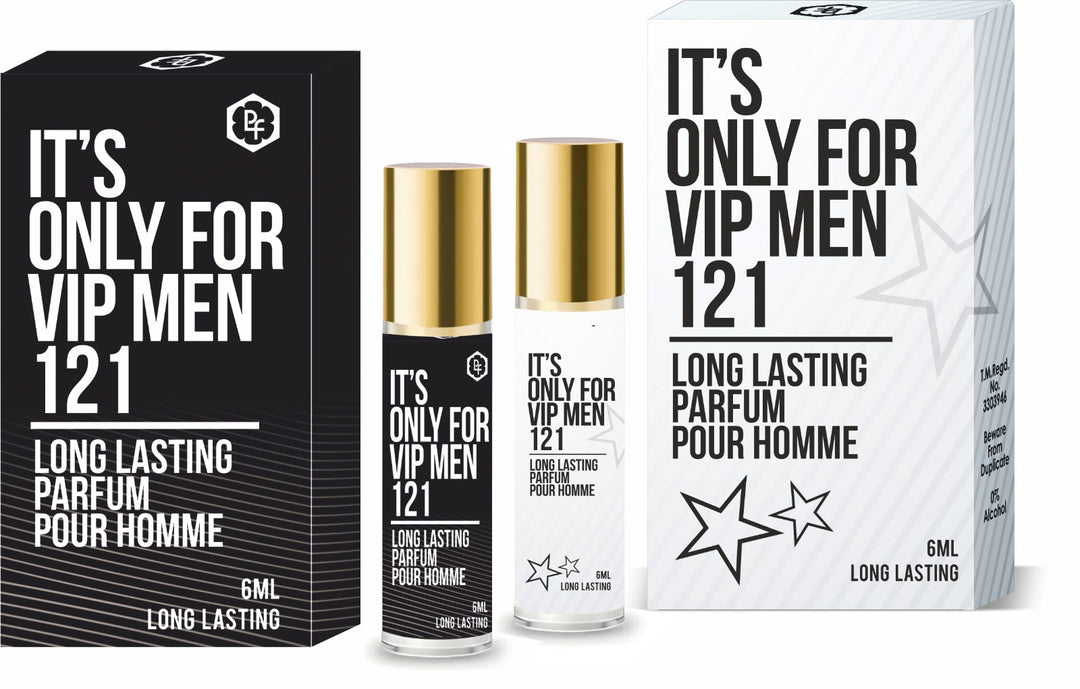 Parag Fragrances It's Only For VIP Men 121 Attar Combo Pack of 2 | Black & White Long Lasting Men's Fragrance | Parfum Pour Homme | 6ml Each