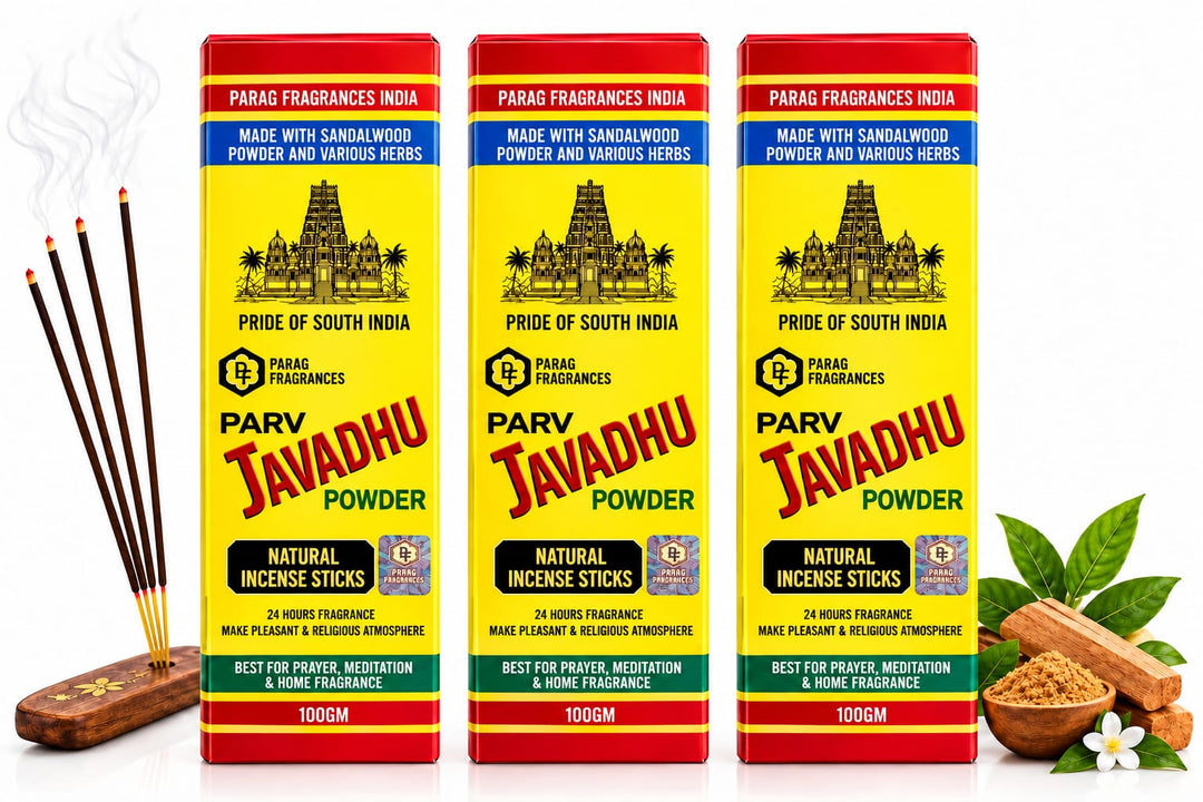 Parag Fragrances Parv Javdhu Powder Incense Sticks 100g (Pack of 3) Total 300Grams | Sandalwood & Herbal Fragrance | Natural Masala Agarbatti for Puja, Prayer, Meditation & Home Fragrance