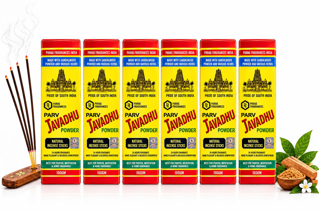 Parag Fragrances Parv Javdhu Powder Incense Sticks 100g (Pack of 6) Total 600Grams | Sandalwood & Herbal Fragrance | Natural Masala Agarbatti for Puja, Prayer, Meditation & Home Fragrance